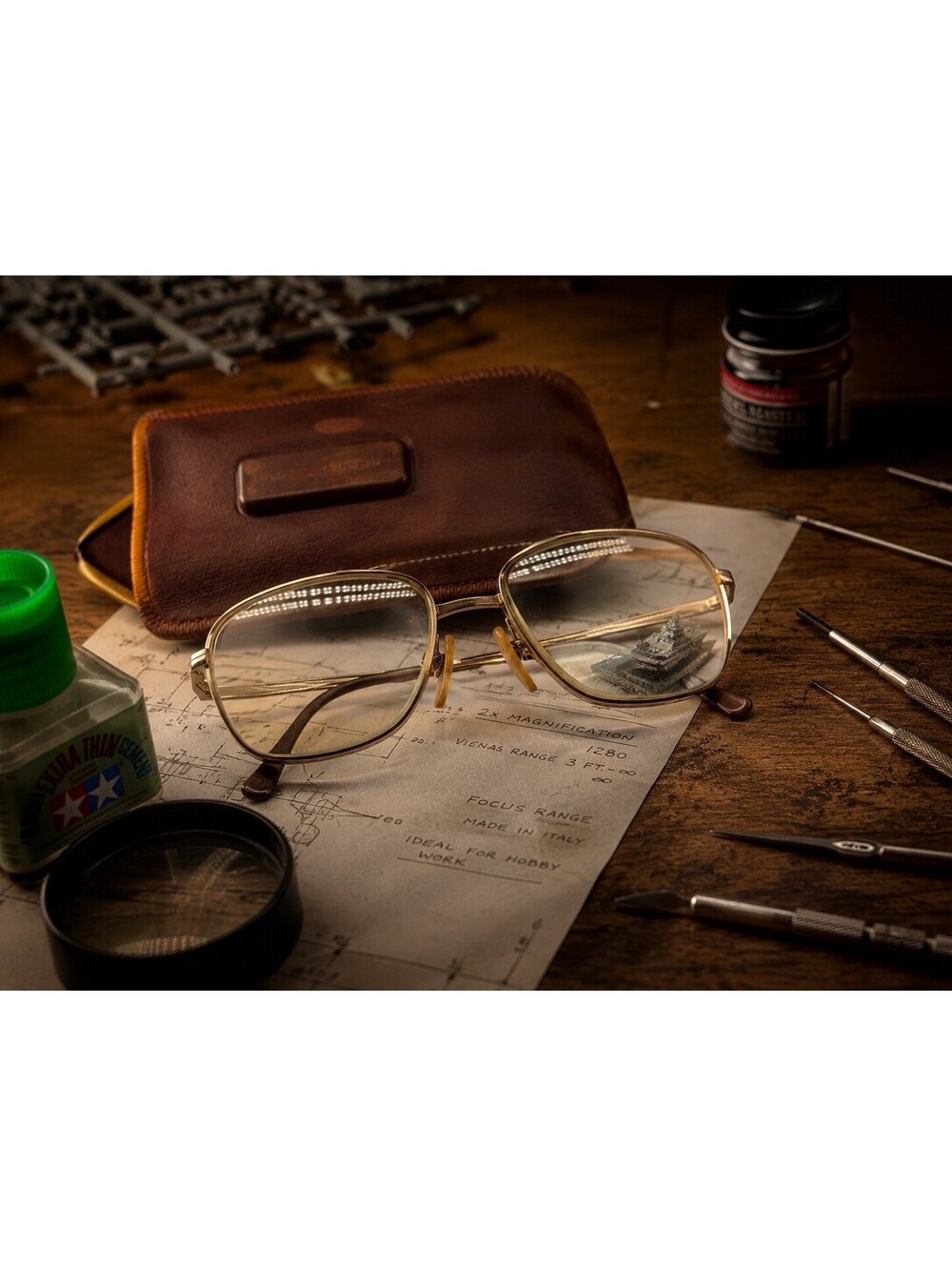 Vtg Viennaline 1280 Aviator Eyeglass Frames Gold Italy Custom Hobby Work + Case